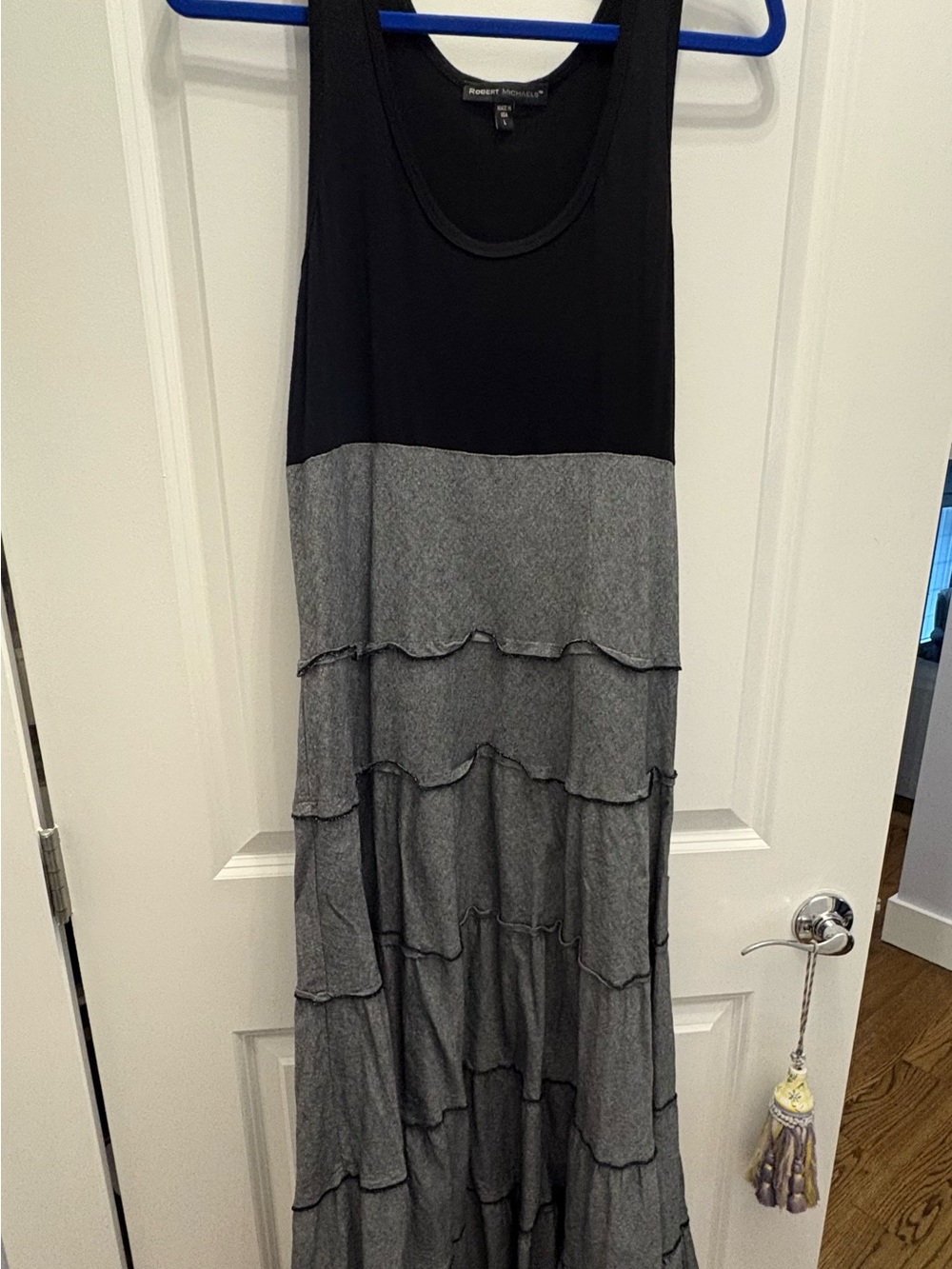 Robert Michael Black and Gray Tiered Maxi Dress